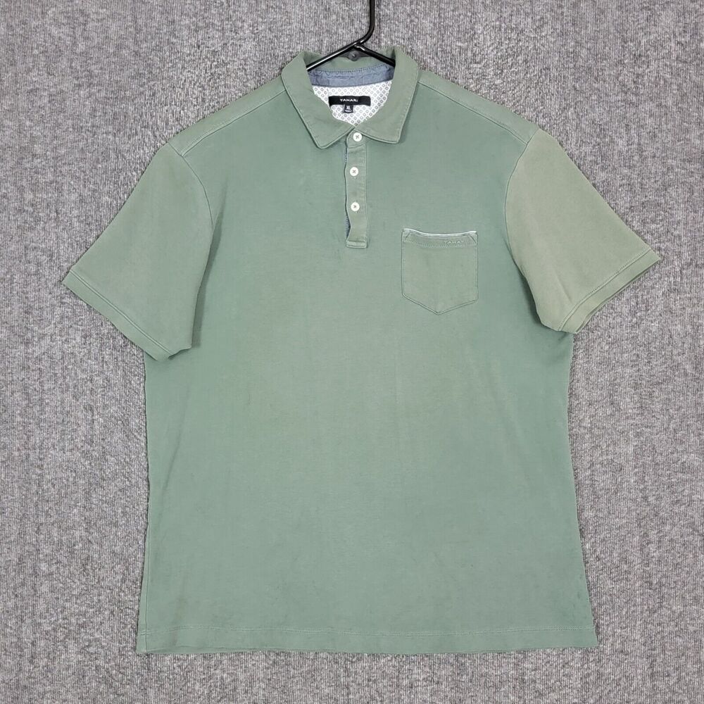 Tahari Polo Shirt Mens XL Green Two Tone 100% Cotton Casual Preppy Golf